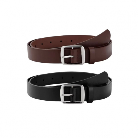FASHION BARBATI - set-2-curele-barbati-negru-si-maro-piele-pu-casual-cu-catarama-patrata-decorativ
