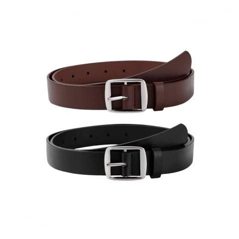 Curele Pentru Barbati - set-2-curele-barbati-negru-si-maro-piele-pu-casual-cu-catarama-patrata-decorativ