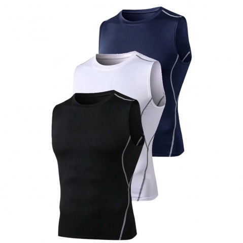 Imbracaminte Sport - set-3-maiouri-compresie-barbati-sport-fara-maneci-uscare-rapida-elasticitate-rid