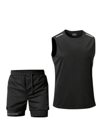 Imbracaminte Sport - Set sport barbati 2 piese maiou si pantaloni scurti dubli respirabili