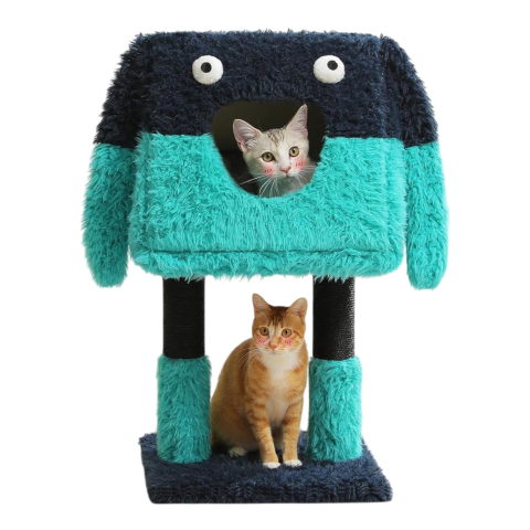 Turn de joaca pentru pisici 2 in 1 cu casuta detasabila si stalpi din sisal – design desen animat [5]