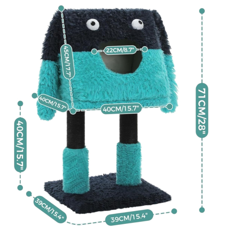 Turn de joaca pentru pisici 2 in 1 cu casuta detasabila si stalpi din sisal – design desen animat [2]