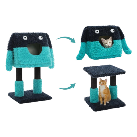 PET ZONE - Turn de joaca pentru pisici 2 in 1 cu casuta detasabila si stalpi din sisal – design desen animat