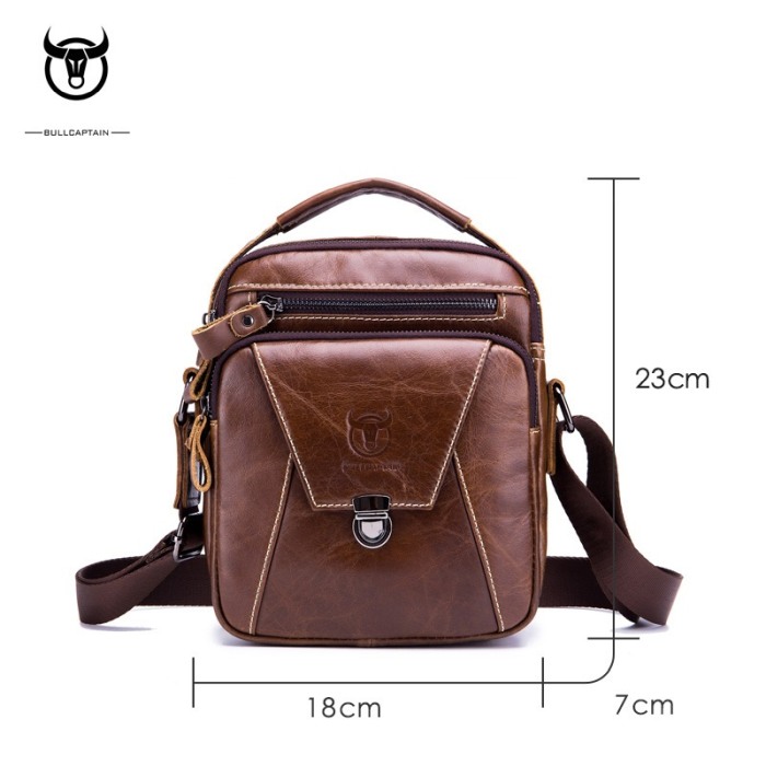 Geanta barbati BULLCAPTAIN, borseta de serviciu, geanta de umar, BC-041, Cafeniu, 23x18x7 cm, Piele naturala [10]