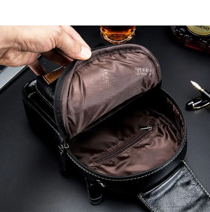 Geanta barbati, Charles GB5512, Piele Naturala, Negru, 24x17x8 cm [7]