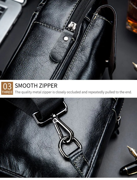 Geanta barbati, Charles GB5512, Piele Naturala, Negru, 24x17x8 cm [12]