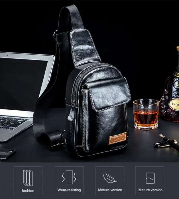 Geanta barbati, Charles GB5512, Piele Naturala, Negru, 24x17x8 cm [4]