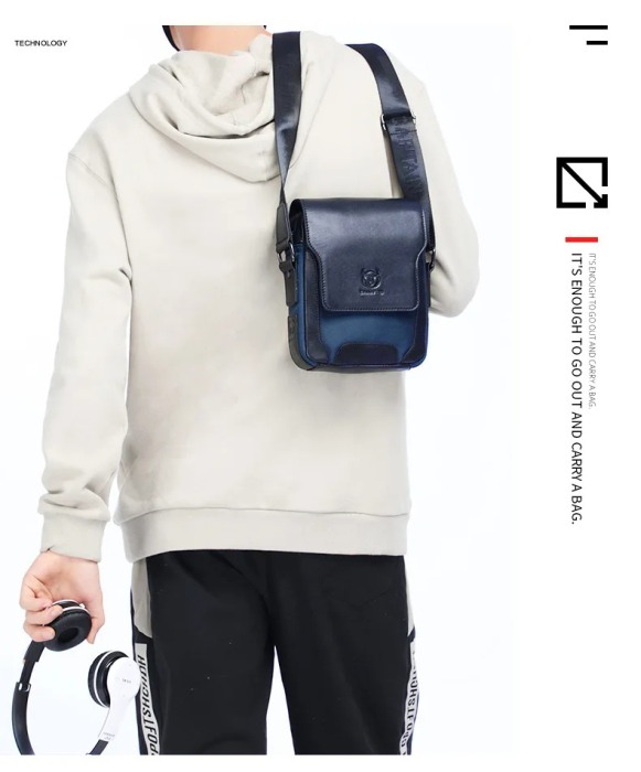 Geanta barbati, Michael GB7654, Piele Naturala, Albastru-Negru 22.5x17.5x6 cm [12]