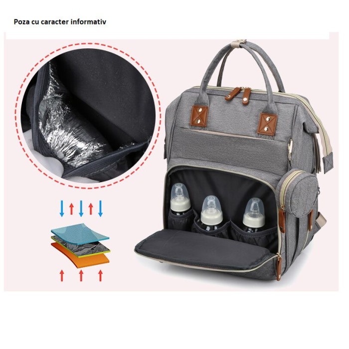 Geanta Bebe Avamsi AVALL-HT9011 tip rucsac scutece cu patut pliabil, Straight, incapatoare, impermeabila, versatila, ergonomica si sigura pentru mama, tata si copil [8]