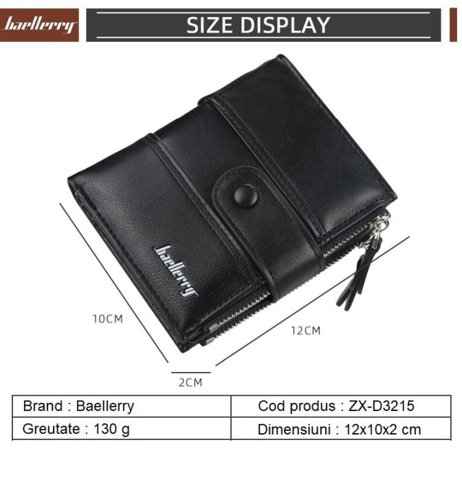Portofel Barbati, Baellerry, ZX-D3215, Negru, 12x10x2 cm [3]