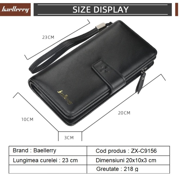 Portofel Unisex, Dama, Barbati, Baellerry, ZX-C9156, Negru, 22x11x4 cm [4]