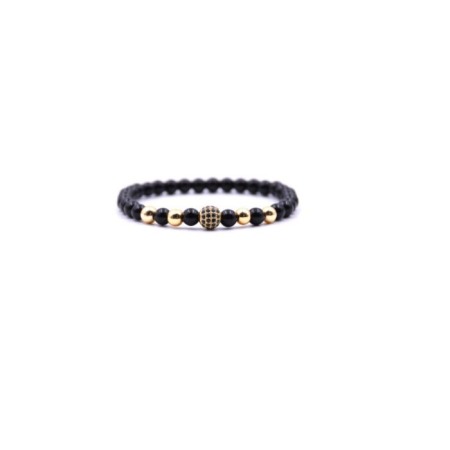 BRATARI BARBATI - Bratara Ball Black Diamond AVAMSI din roca vulcanica, pietre semipretioase, unisex, reglabila BB105