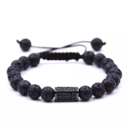 BRATARI BARBATI - Bratara Black Diamond AVAMSI din roca vulcanica, pietre semipretioase, unisex, reglabila, BB130-1