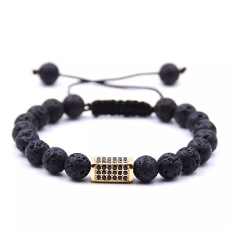 BRATARI BARBATI - Bratara Black Diamond AVAMSI din roca vulcanica, pietre semipretioase, unisex, reglabila, BB130