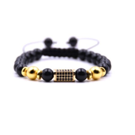 BRATARI BARBATI - Bratara Black Gold AVAMSI din roca vulcanica, pietre semipretioase, unisex, reglabila BB119
