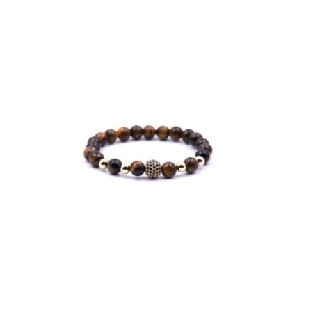 BRATARI BARBATI - Bratara Brown gold polish AVAMSI din roca vulcanica, pietre semipretioase, unisex, reglabila BB76