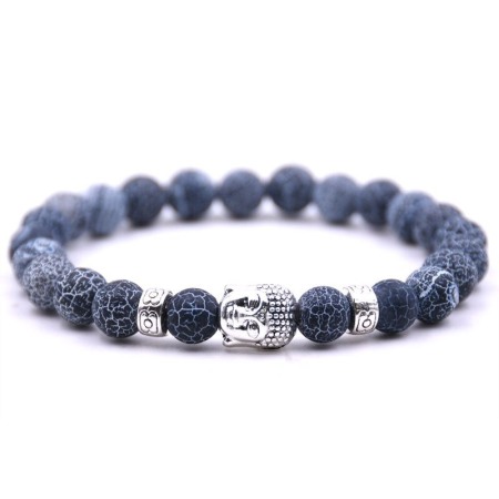 BARBATI - Bratara Buddha Blue light AVAMSI din roca vulcanica, pietre semipretioase, unisex, reglabila BB122