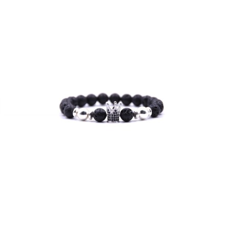 BRATARI BARBATI - Bratara King Black Silver AVAMSI din roca vulcanica, pietre semipretioase, unisex, reglabila BB107