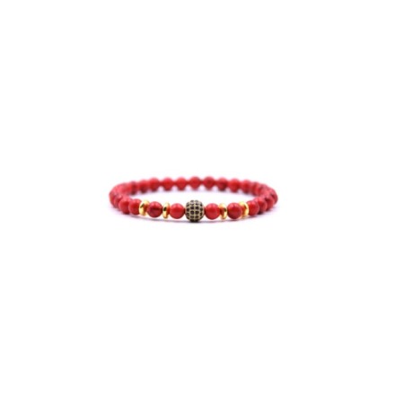 BRATARI BARBATI - Bratara Red Diamond AVAMSI din roca vulcanica, pietre semipretioase, unisex, reglabila BB116