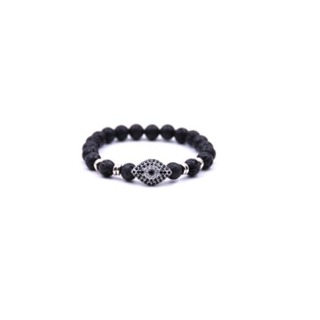 BRATARI BARBATI - Bratara Silver White AVAMSI din roca vulcanica, pietre semipretioase, unisex, reglabila BB102
