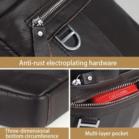 Geanta barbati, Hudson GB2967, Piele Naturala, Cafeniu, 21x19x7.5 cm [2]