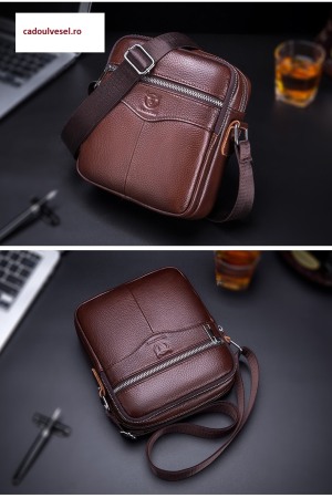 Geanta barbati, Arthur GB5656, Piele Naturala, Maro, 20x18x7 cm [2]