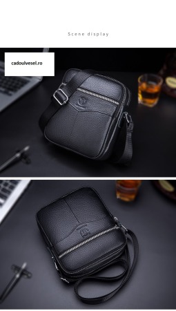 Geanta barbati, Arthur GB5655, Piele Naturala, Negru, 20x18x7 cm [13]