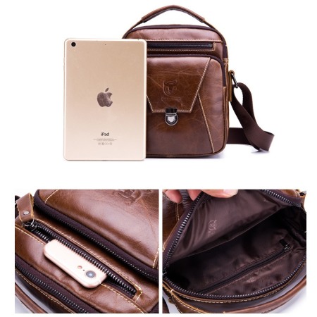 Geanta barbati BULLCAPTAIN, borseta de serviciu, geanta de umar, BC-041, Cafeniu, 23x18x7 cm, Piele naturala [8]