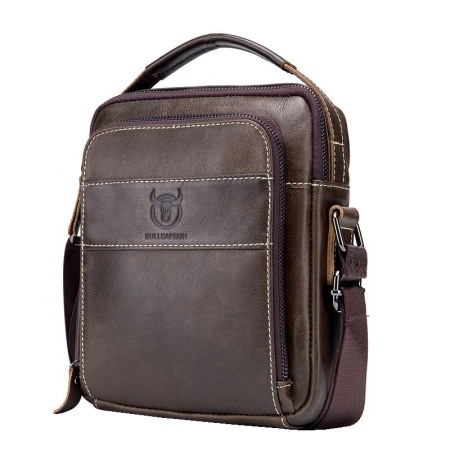 GENTI BARBATI - Geanta barbati, Iacov GB7606, Piele Naturala, Cafeniu, 22x18x6 cm
