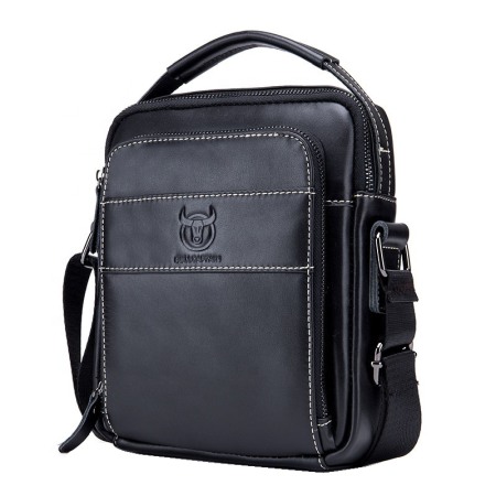 GENTI BARBATI - Geanta barbati, Iacov GB7603, Piele Naturala, Negru, 22x18x6 cm