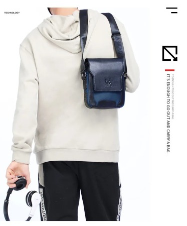 Geanta barbati, Michael GB7654, Piele Naturala, Albastru-Negru 22.5x17.5x6 cm [11]