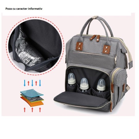 Geanta Bebe Avamsi AVALL-HT9011 tip rucsac scutece cu patut pliabil, Straight, incapatoare, impermeabila, versatila, ergonomica si sigura pentru mama, tata si copil [7]