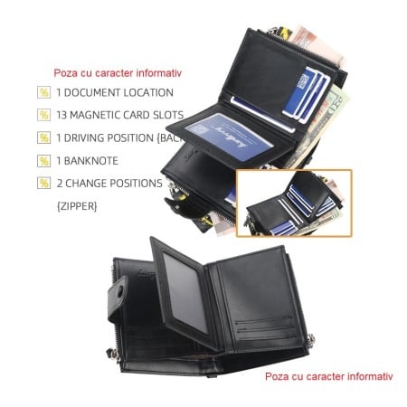 Portofel Barbati, Baellerry, ZX-D3215, Negru, 12x10x2 cm [6]
