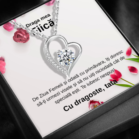 CADOU IUBITĂ - Set Cadou pentru Fiică LD748R – Colier Secretul Inimii din Argint 925 placat cu rodiu, Cutie cadou elegantă și Felicitare cu mesaj de suflet