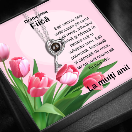 CADOU FIICĂ - Set Cadou pentru Fiică LD768T – Colier Cheia Destinului din Argint 925 placat cu rodiu, cu Pandantiv Elegant, Cutie Cadou și Felicitare