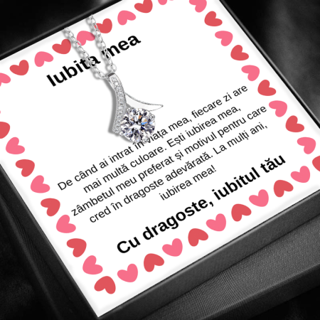CADOU IUBITĂ - Set Cadou Iubita LD742N – Colier cu Pandativ Talisman de Lumina din Argint 925 Placat cu Rodiu, Cutie Eleganta si Felicitare cu Mesaj