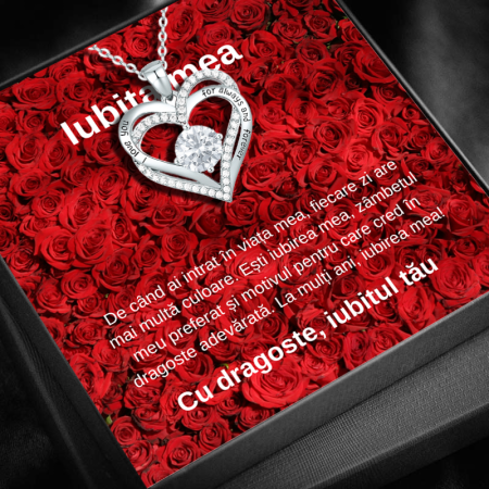 CADOU IUBITĂ - Set Cadou pentru Iubita LD756K – Colier cu Pandantiv Legamantul iubirii din Argint 925 Placat cu Rodiu, Cutie Eleganta si Felicitare cu Mesaj