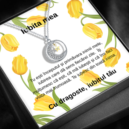 CADOU IUBITĂ - Set Cadou pentru Iubită LD758P – Colier Lumina Lunii din Argint 925 placat cu rodiu, cu Pandantiv Elegant, Cutie Cadou și Felicitare