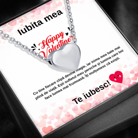 CADOU IUBITĂ - Set Cadou pentru Iubită LD764O – Colier cu Pandantiv Aurora Inimii din Argint 925 Placat cu Rodiu, Cutie Elegantă și Felicitare cu Mesaj