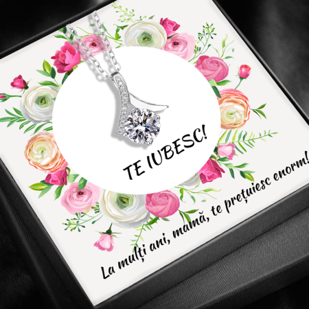 CADOU MAMĂ - Set Cadou Mamă LD742P– Colier cu Pandativ Talisman de lumina din Argint 925 placat cu rodiu, Cutie Elegantă și Felicitare Personalizată