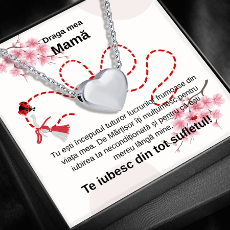 CADOU MAMĂ - Set Cadou Mamă LD764P – Colier Aurora Inimii din Argint 925 placat cu rodiu, cu Pandantiv Elegant, Cutie Cadou și Felicitare