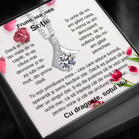 CADOU SOȚIE - Set Cadou pentru Soție – Colier din Argint 925 cu Pandantiv „Talisman de Lumină”, placat cu rodiu, în Cutie Elegantă cu Felicitare Personalizată
