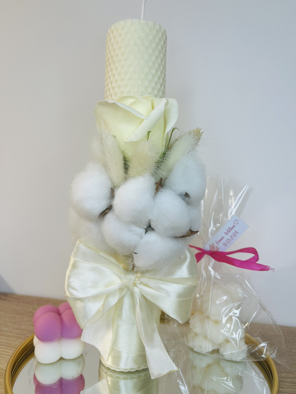 Lumanare pentru Botez cu flori de bumbac [4]