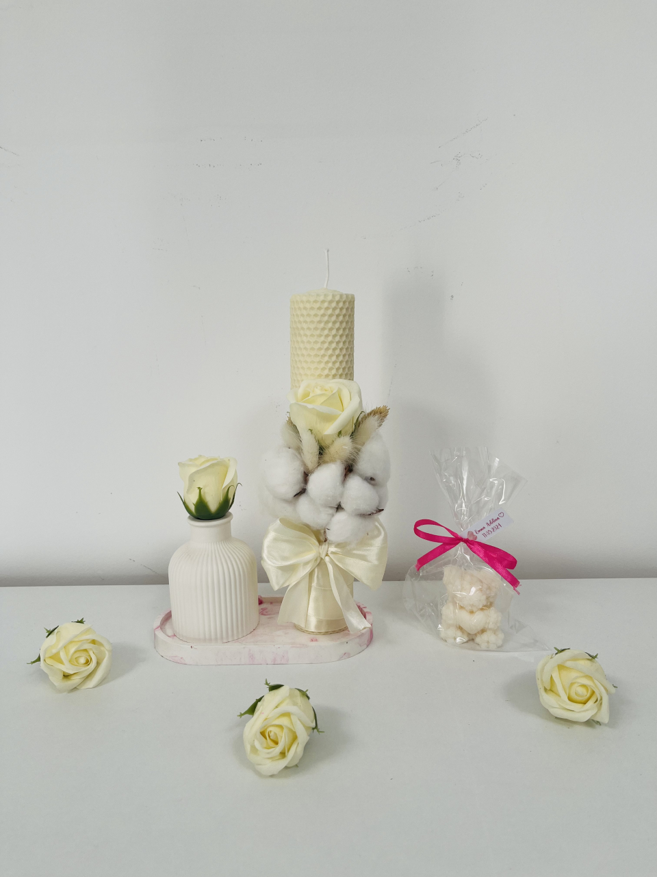 Lumanare pentru Botez cu flori de bumbac [2]