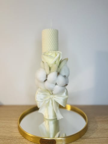 Lumânări pentru botez - Lumanare pentru Botez cu flori de bumbac