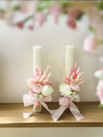 Lumânări pentru cununie - Set lumânări cununie White - Rose 001