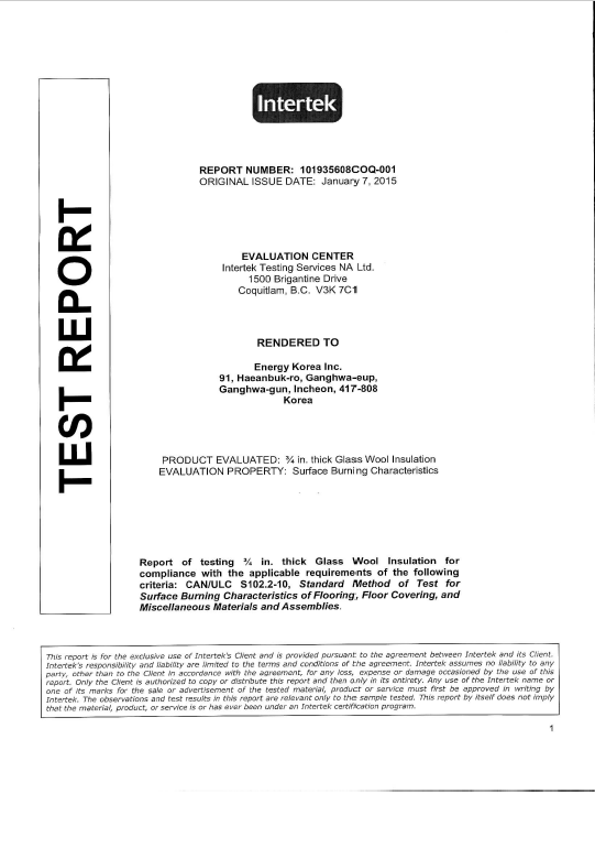 Certificat Intertek panouri radiante Energy Korea