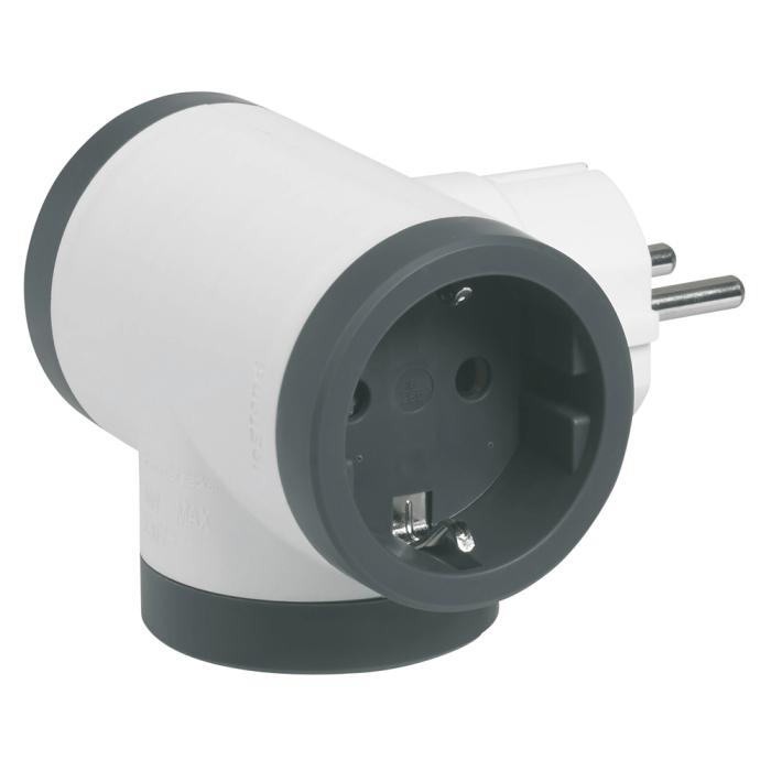 Adaptor triplu alb gri cu 3 prize laterale cu impamantare 2P E [2]