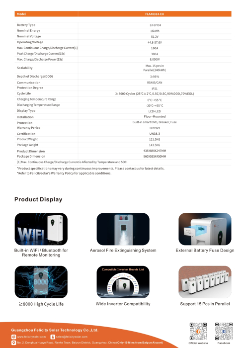 Baterie fotovoltaică Felicity FLA48314-EU 16kWh 51.2V LiFePO4 cu BMS integrat, WiFi [8]