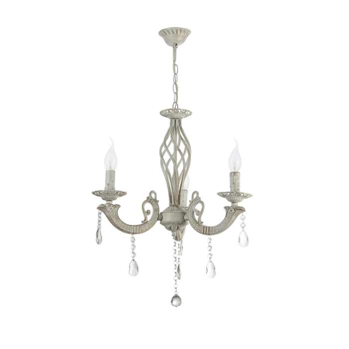 Candelabru decorativ alb antichizat cu trei dulii E14 si decoratiuni din sticla [1]